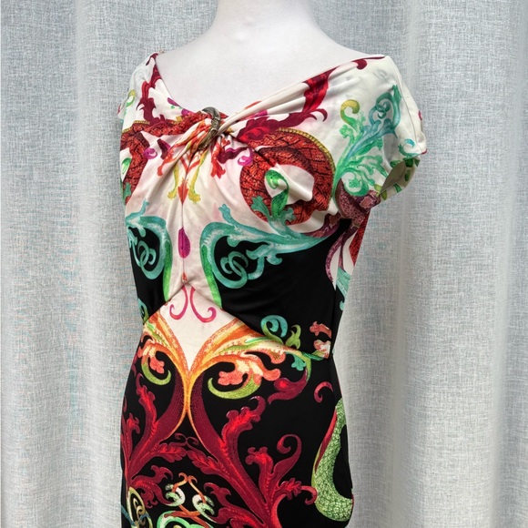 As Is Roberto Cavalli short sleeve stretch sheath dress with clasp - Picture 2 of 15